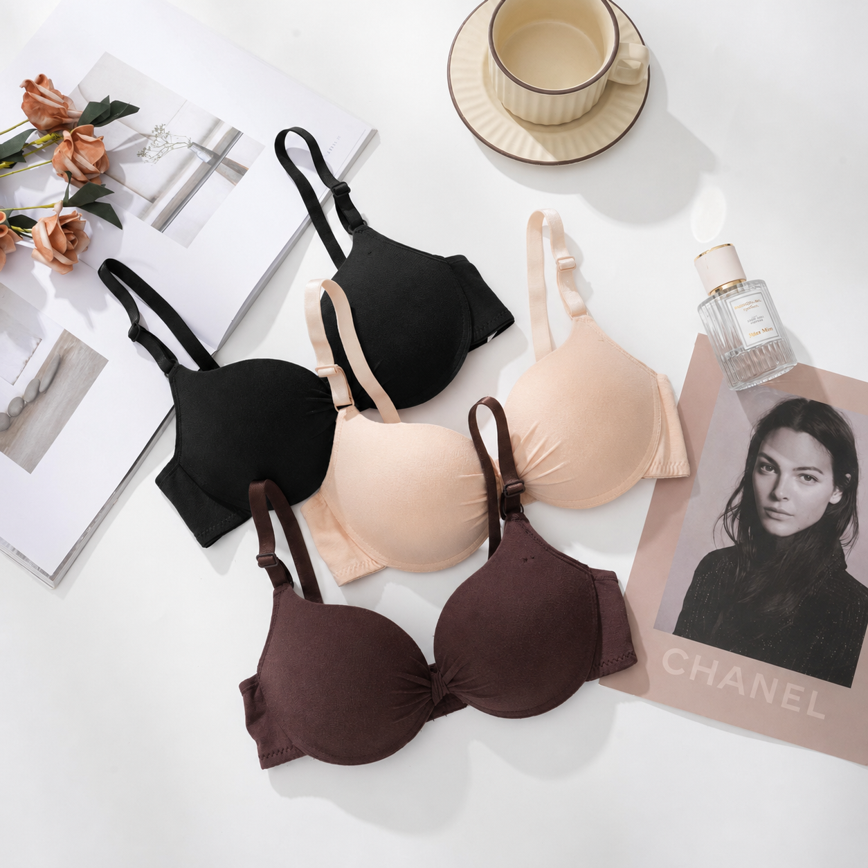 Sexy Women Cotton Gathered Bra Deep V Underwire Ladied  Brassiere Push Up Lingerie Solid Bras Backless Intimate Underwear