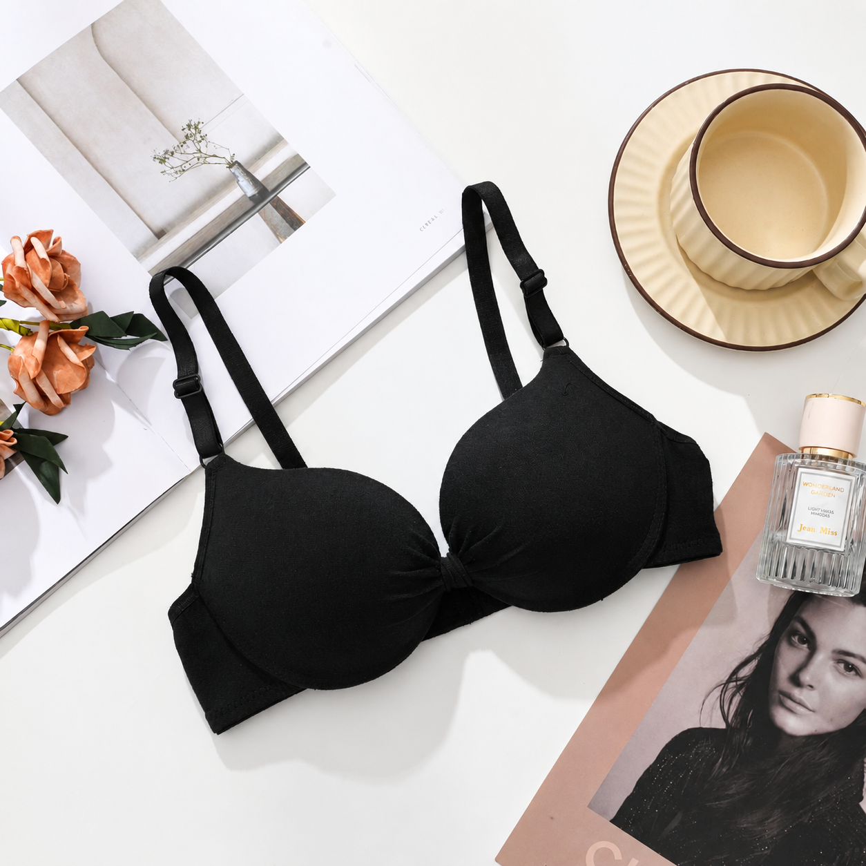 Sexy Women Cotton Gathered Bra Deep V Underwire Ladied  Brassiere Push Up Lingerie Solid Bras Backless Intimate Underwear