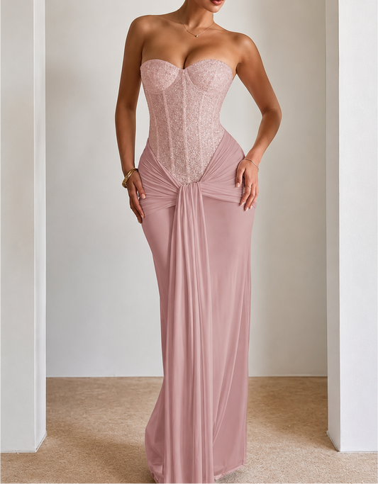 Women's Dress Fashion Backless Solid Slim Long Elegant Evening Dress Summer Ribbon Sequin Nightclub Sexy Cocktail Party Dresses