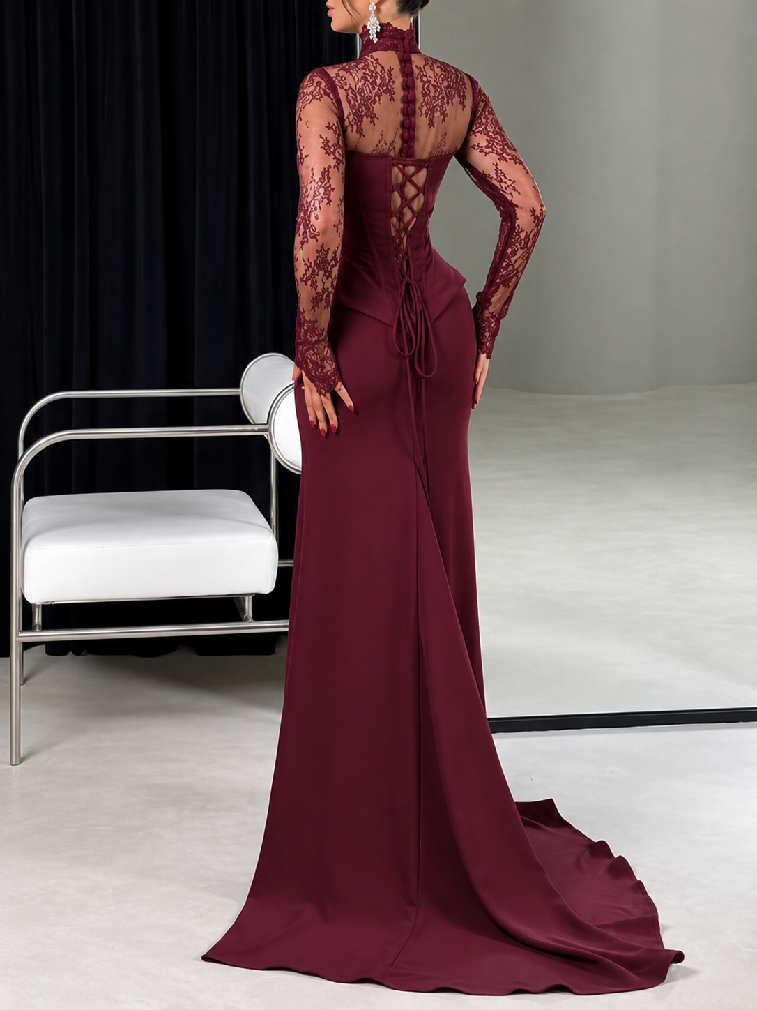Elegant Dress Half High Collar Pleated Asymmetrical Solid Color Women's Evening Party Dresses 2026 Spring New