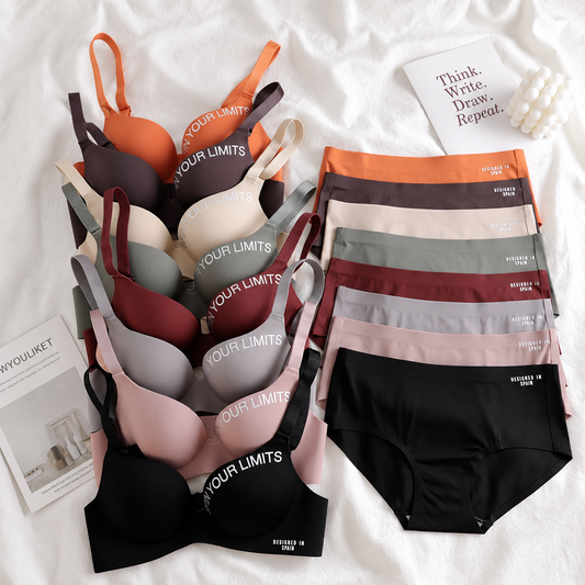 Women Seamless Wire-Free Molded Cup Bra and Panty Set Smooth U Back Adjustable Straps Microfiber Everyday