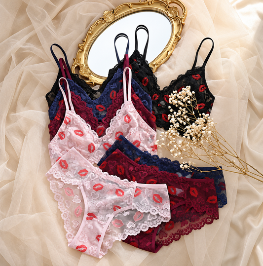 Sexy Lace-Embroidered Bra and Panties Set for Women Soft Comfortable WireFree Padded-Free Sheer Ladies Underwear Sets