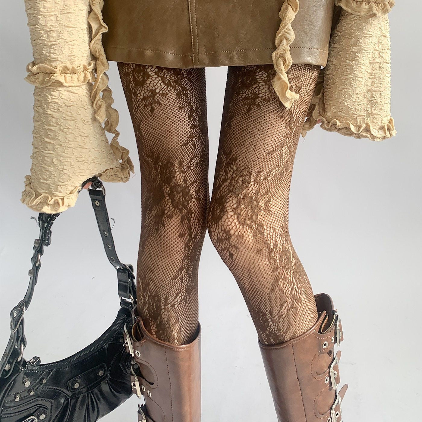 Premium Floral Lace Fishnet Pantyhose for Women | Elegant Stretch Mesh Stockings
