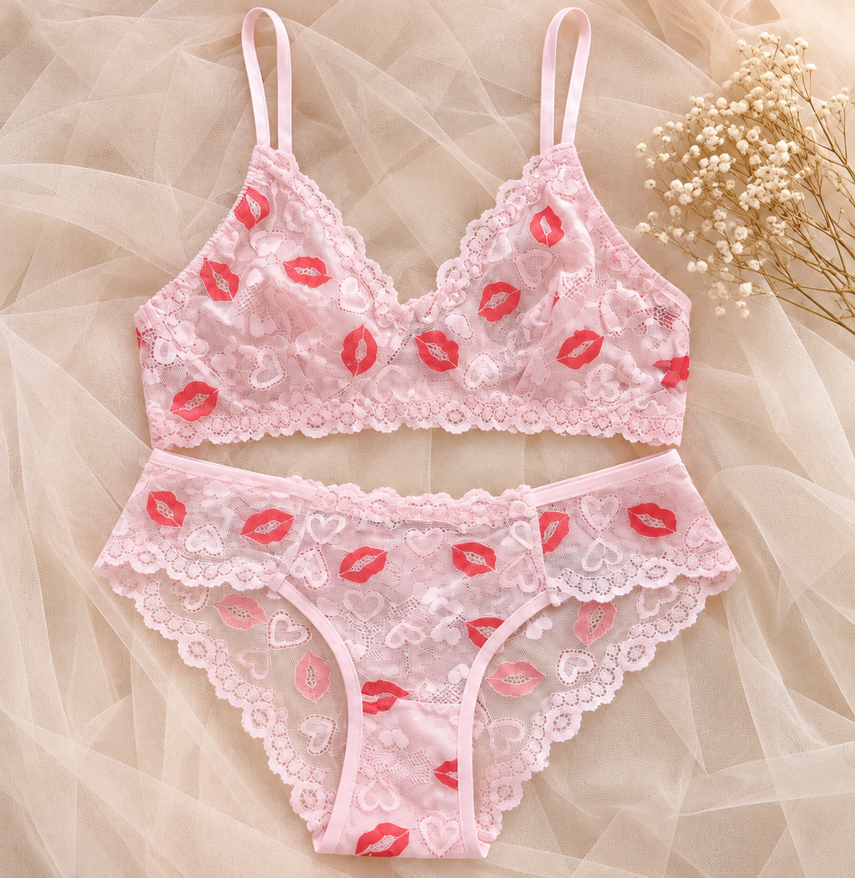 Sexy Lace-Embroidered Bra and Panties Set for Women Soft Comfortable WireFree Padded-Free Sheer Ladies Underwear Sets