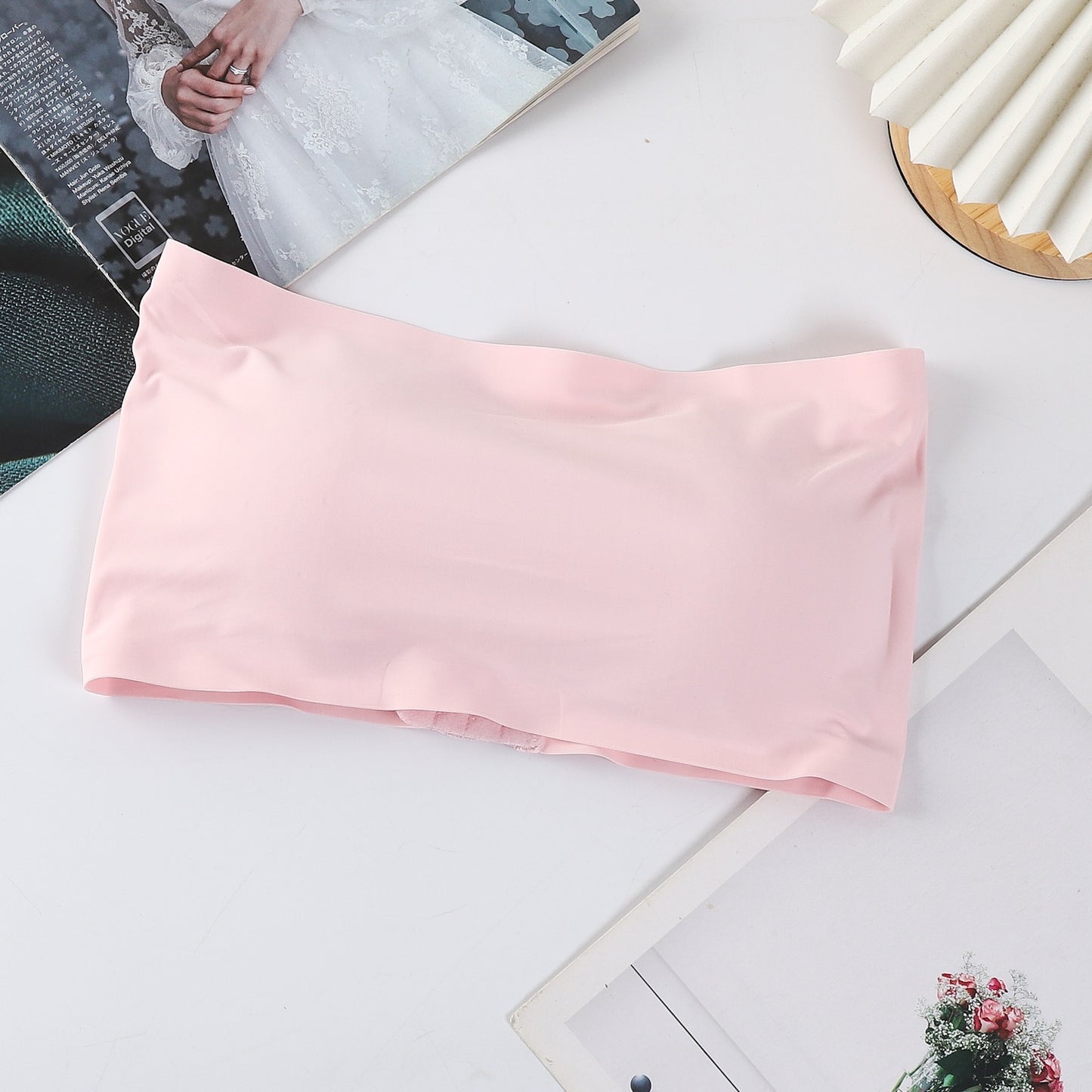 Sexy Ice Silk Seamless Shoulder Warp Gathered Non-slip Beauty Strap Chest Pad Vest Women's Small Breast Tube Top Underwear