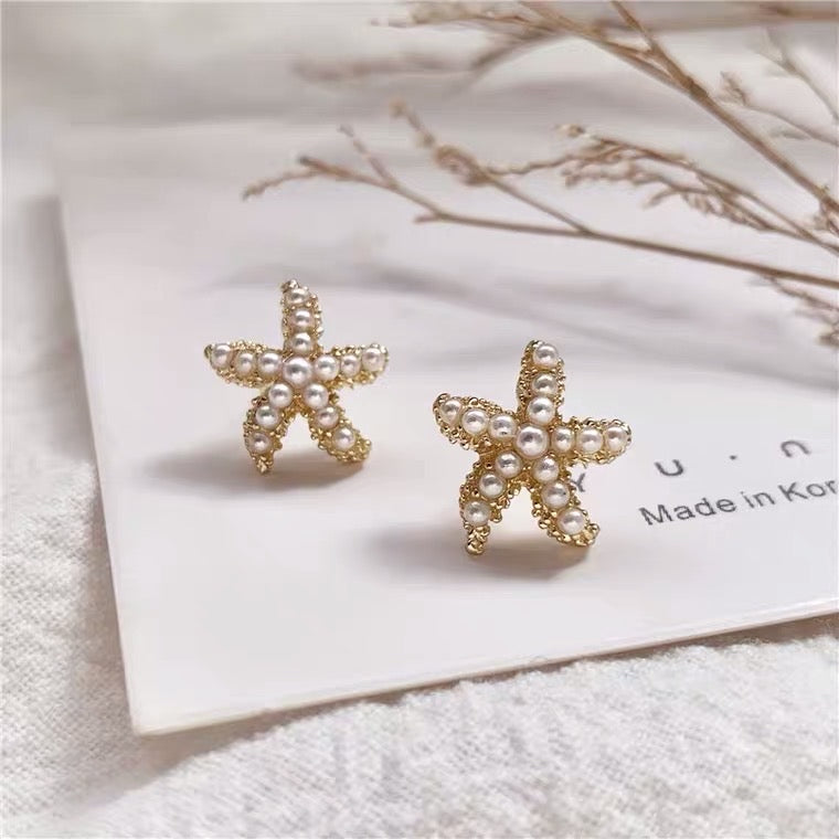 Exquisite Five Pointed Star Elegant Pearl Tassel Stud Earrings Women Small Fresh Luxury Anniversary Wedding Jewelry