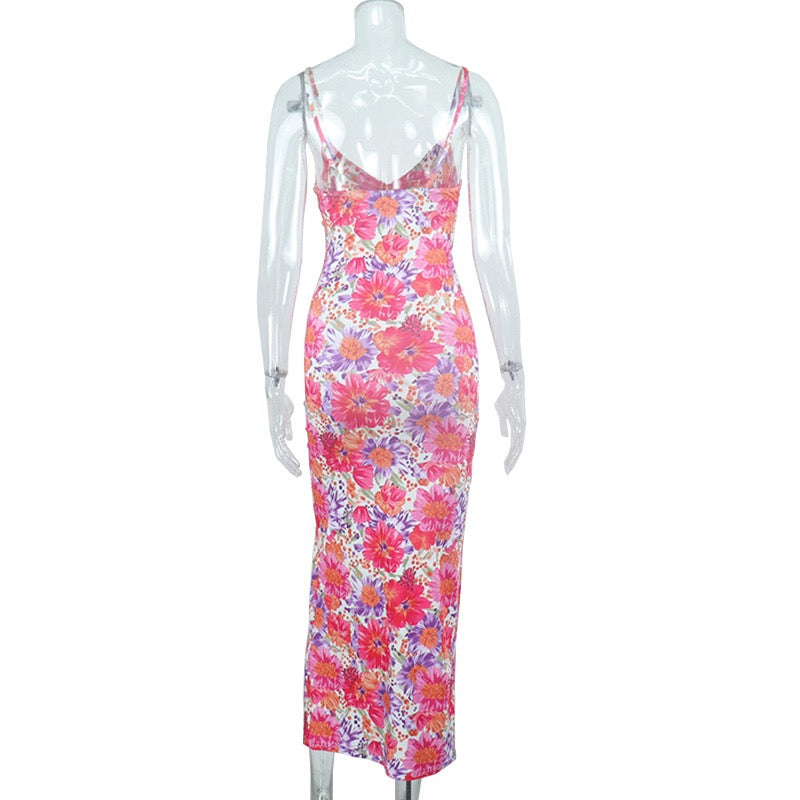 Floral Print Dress Women Summer Elegant V Neck A Line Sleeveless Tank Dress