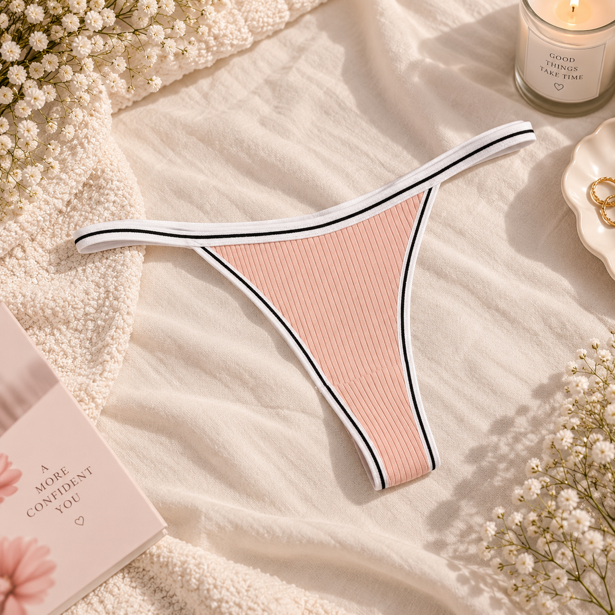 Women Thong Sexy Women's Cotton Underwear Thin Belt Striped Low Waist T Pants Women Panties