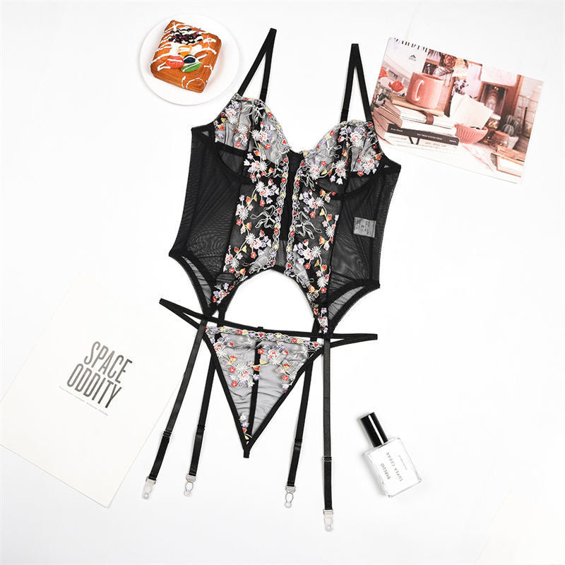 Floral lingerie Set Transparent black roses Set