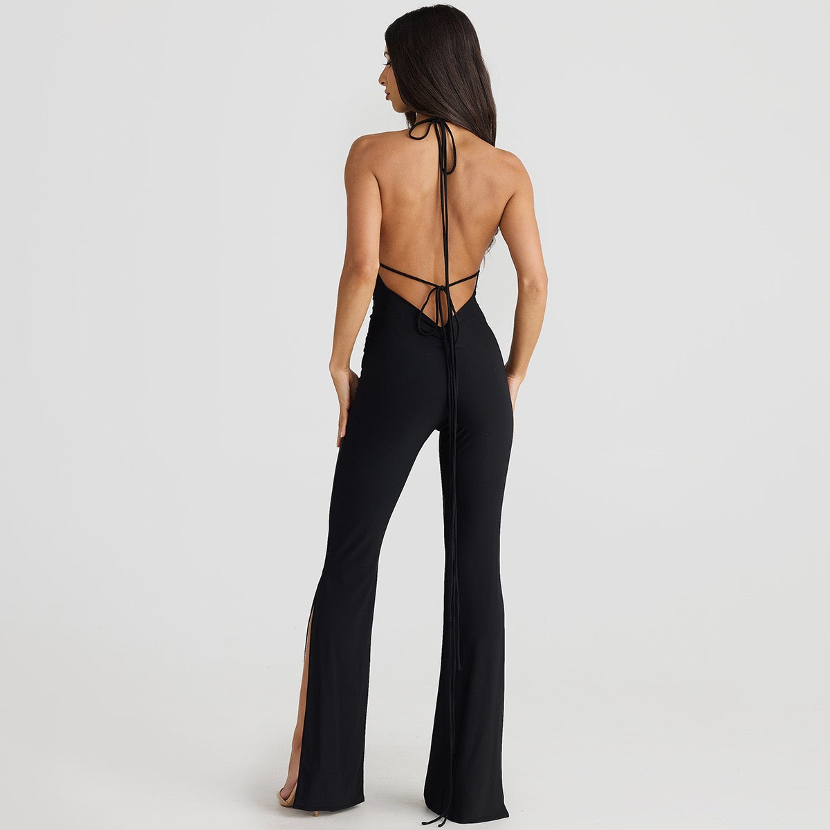 Cryptographic deep V Wrap around Halter sexy Backless Flare pant jumpsuits for women one-piece jumpsuit fashion clothes