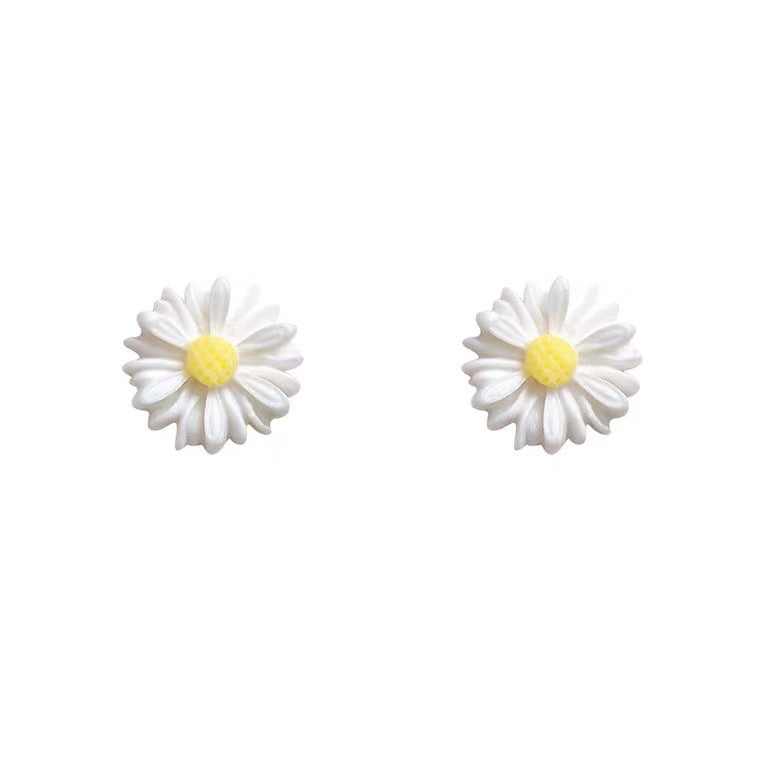 White and yellow sunflowers earrings natural look