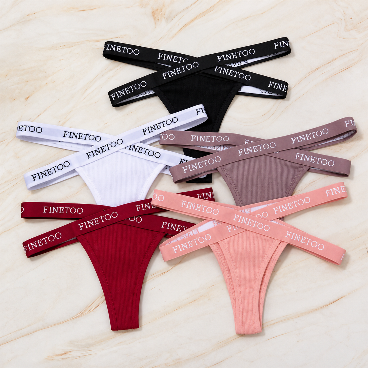 Women’s Ribbed Thong Panties with Logo Elastic Waistband, High-Cut Leg and Minimal Back Coverage Everyday Underwear
