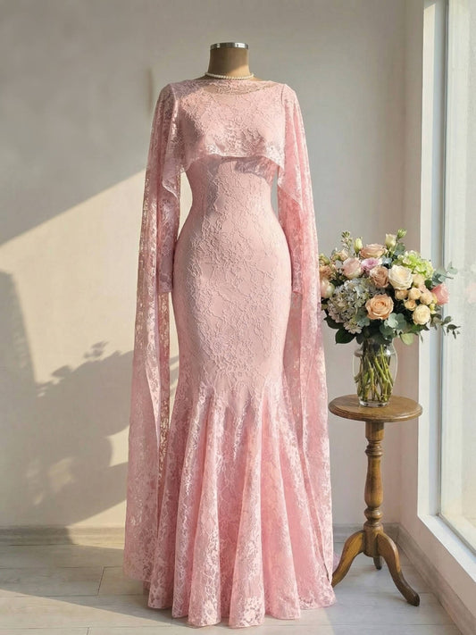 Casual Long Sleeves Lace Mermaid Bodycon Women's Maxi Dress Sexy  Long Dress for Women