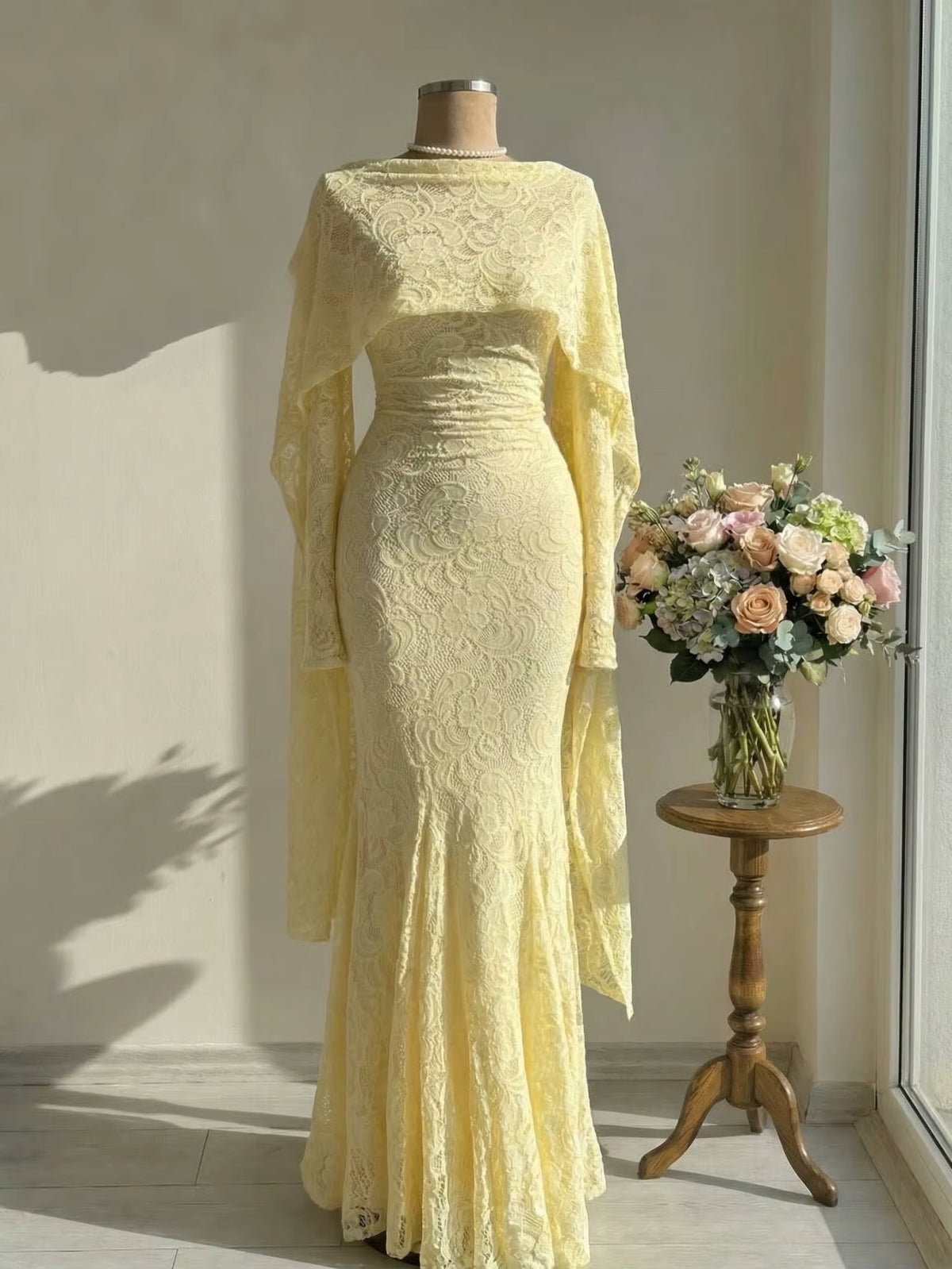 Casual Long Sleeves Lace Mermaid Bodycon Women's Maxi Dress Sexy  Long Dress for Women