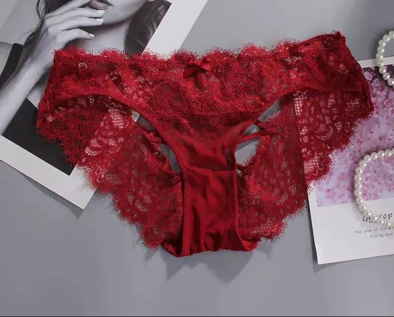 Cherry Kiss Trio – 3-Piece Red & Black Lace Panty Bundle