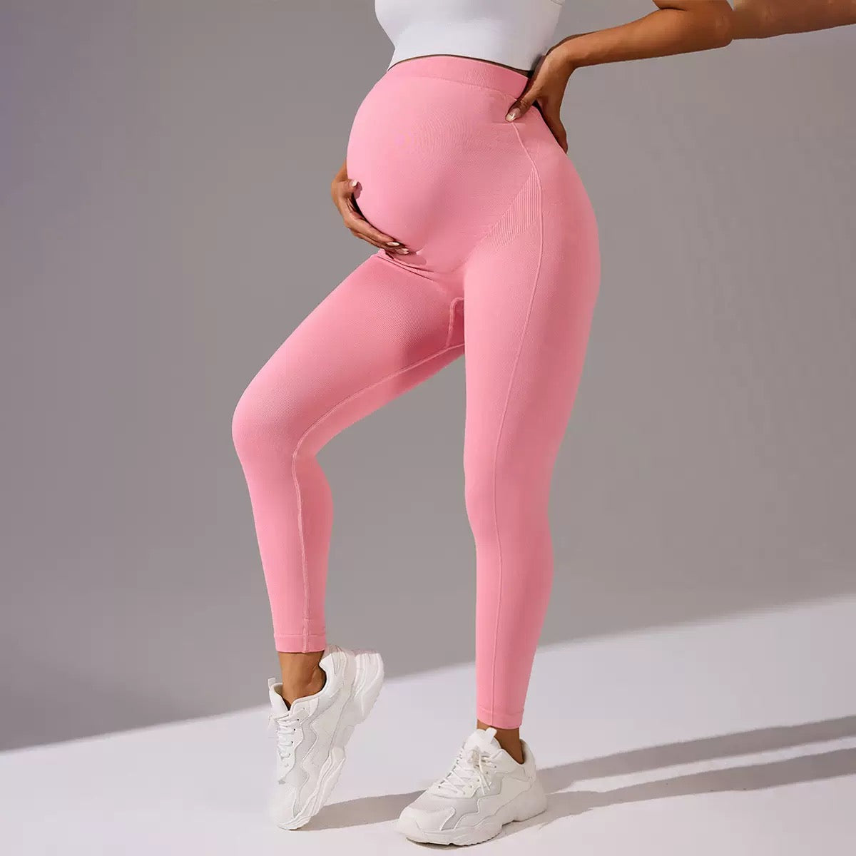 Maternity Seamless Yoga Leggings Belly Support Non-Slip Outdoor Sports Casual Wear Spring Summer Autumn Trendy Pregnant Women's