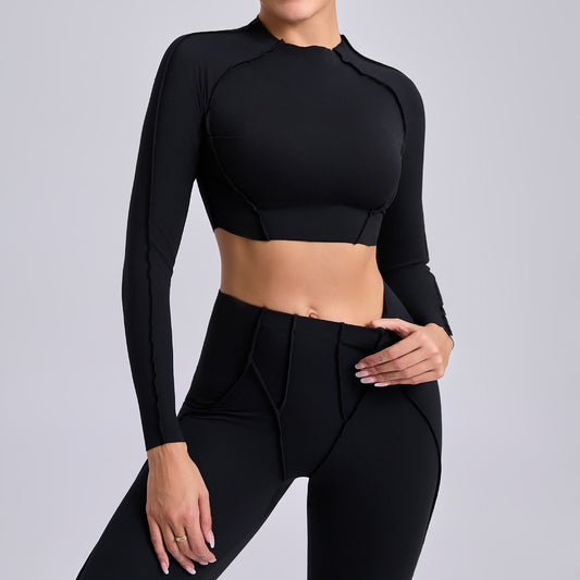 Autumn and winter sports yoga sets, women's round-neck long-sleeved tops and tight-fitting trousers, outdoor fitness yoga wear