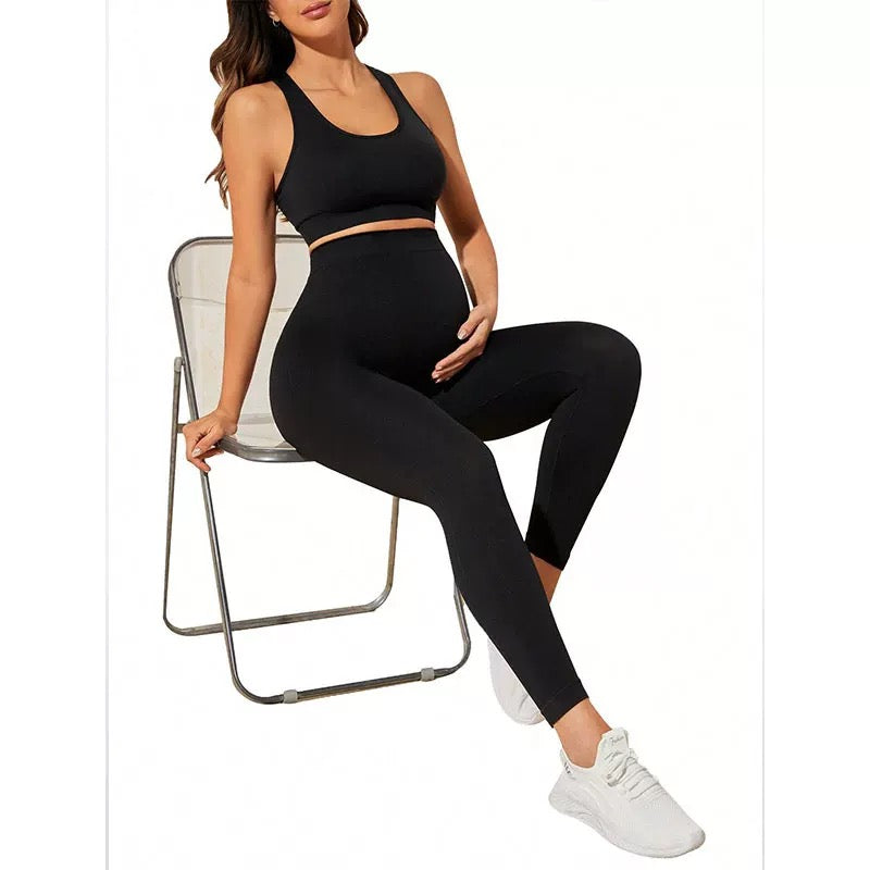 Maternity Seamless Yoga Leggings Belly Support Non-Slip Outdoor Sports Casual Wear Spring Summer Autumn Trendy Pregnant Women's
