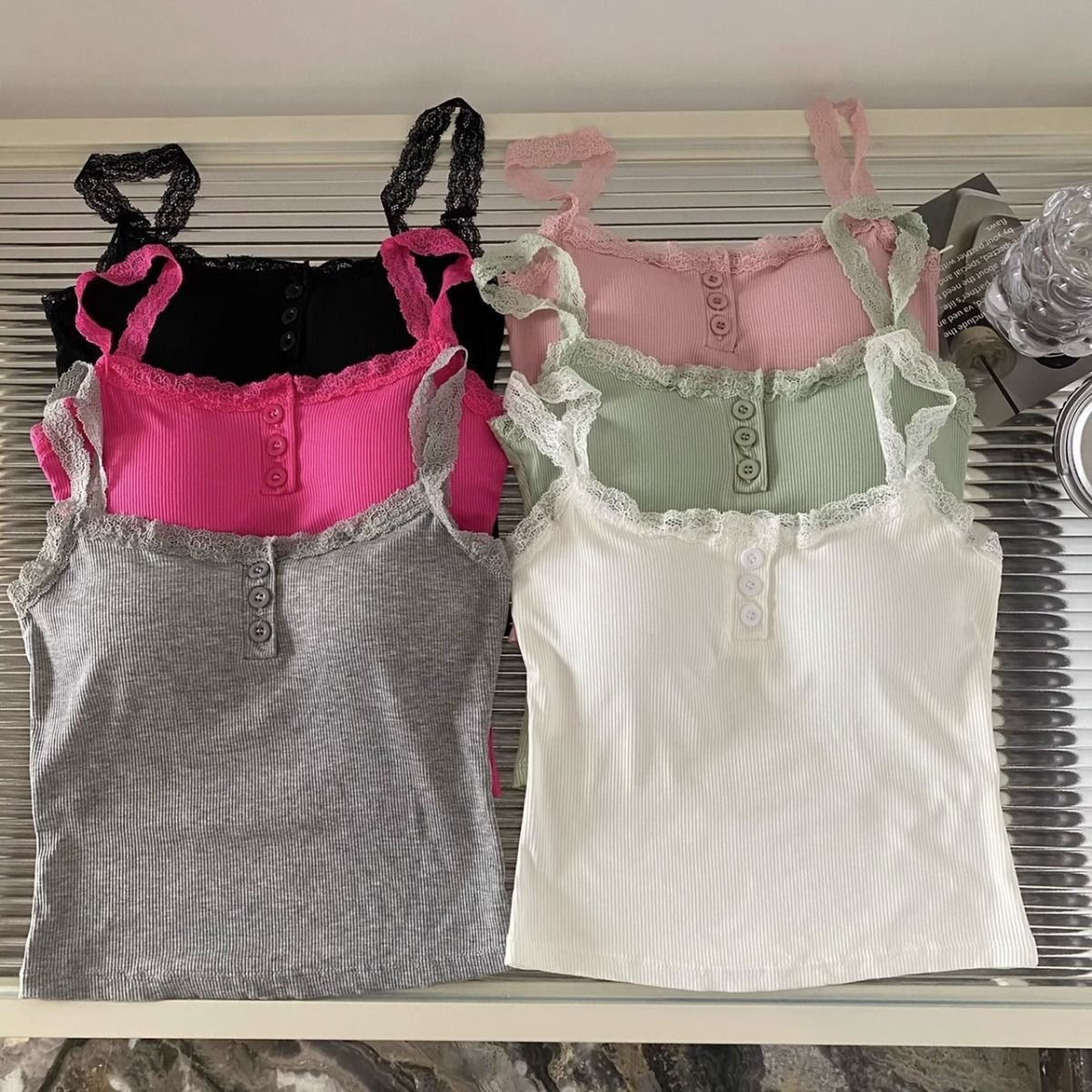 Happy Kitty top Women Low Cut Suspender Female Solid Color Lace Ropa Mujer Ladies Fashion Women'S Summer Vest