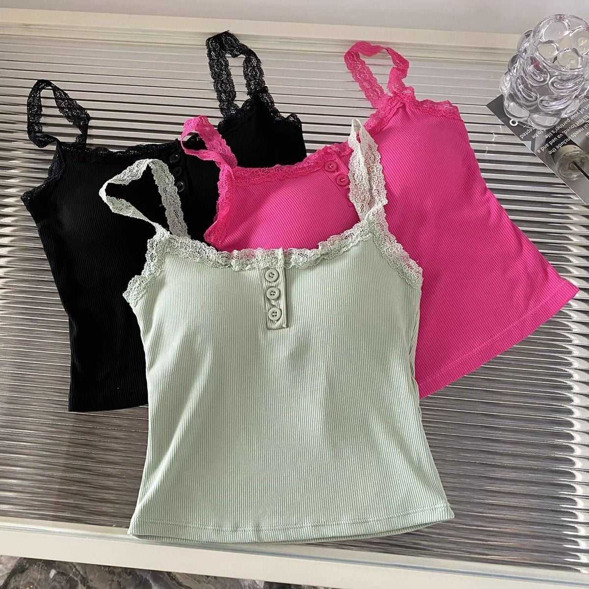 Happy Kitty top Women Low Cut Suspender Female Solid Color Lace Ropa Mujer Ladies Fashion Women'S Summer Vest
