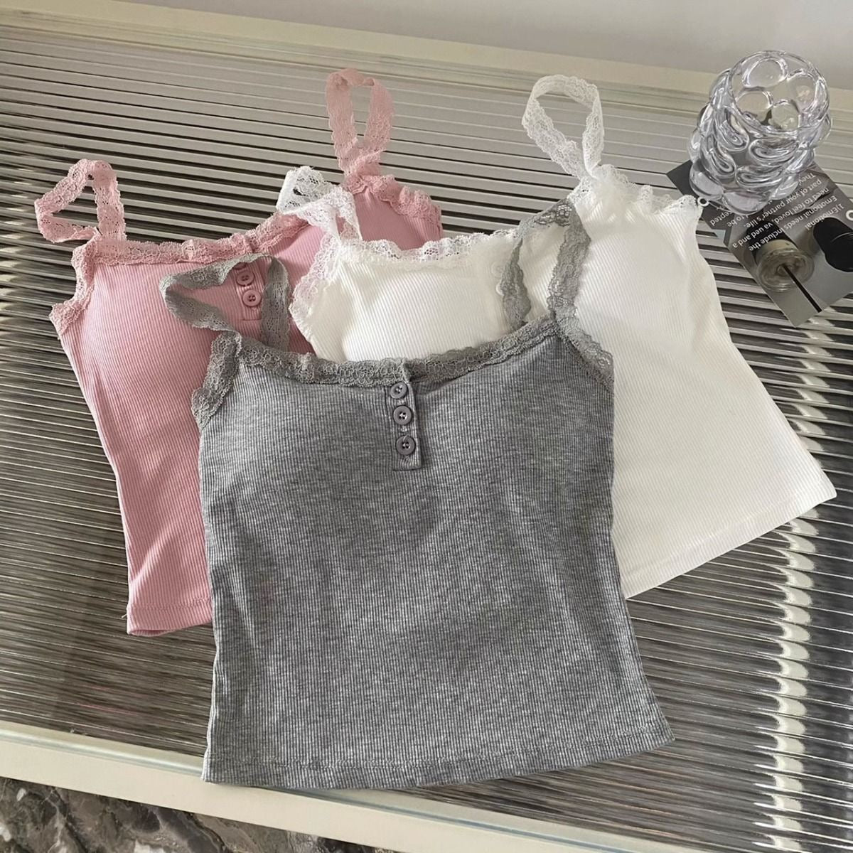 Happy Kitty top Women Low Cut Suspender Female Solid Color Lace Ropa Mujer Ladies Fashion Women'S Summer Vest