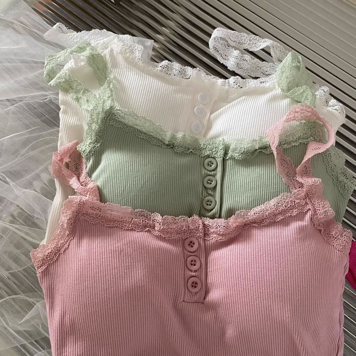Happy Kitty top Women Low Cut Suspender Female Solid Color Lace Ropa Mujer Ladies Fashion Women'S Summer Vest