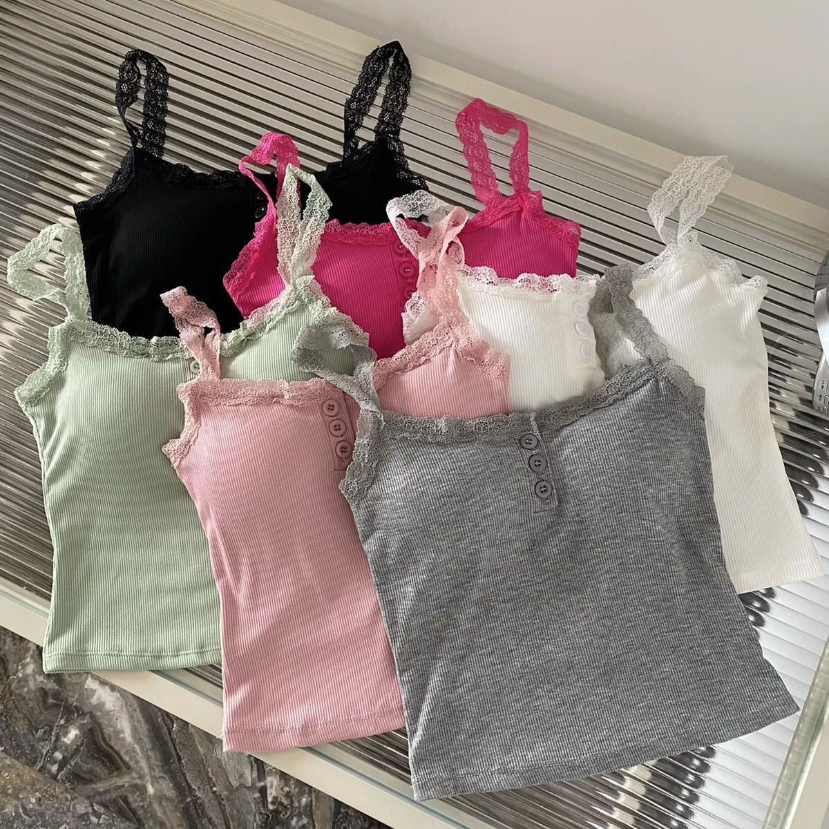 Happy Kitty top Women Low Cut Suspender Female Solid Color Lace Ropa Mujer Ladies Fashion Women'S Summer Vest