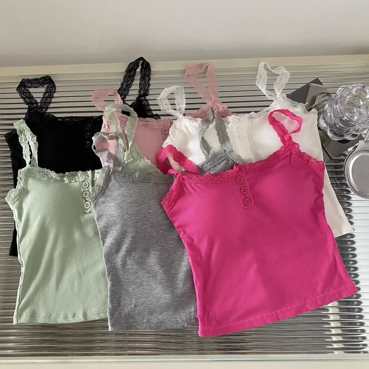 Happy Kitty top Women Low Cut Suspender Female Solid Color Lace Ropa Mujer Ladies Fashion Women'S Summer Vest