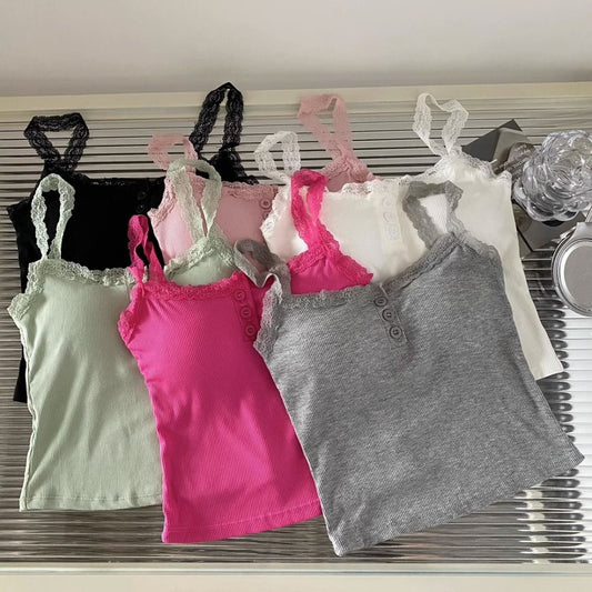 Happy Kitty top Women Low Cut Suspender Female Solid Color Lace Ropa Mujer Ladies Fashion Women'S Summer Vest