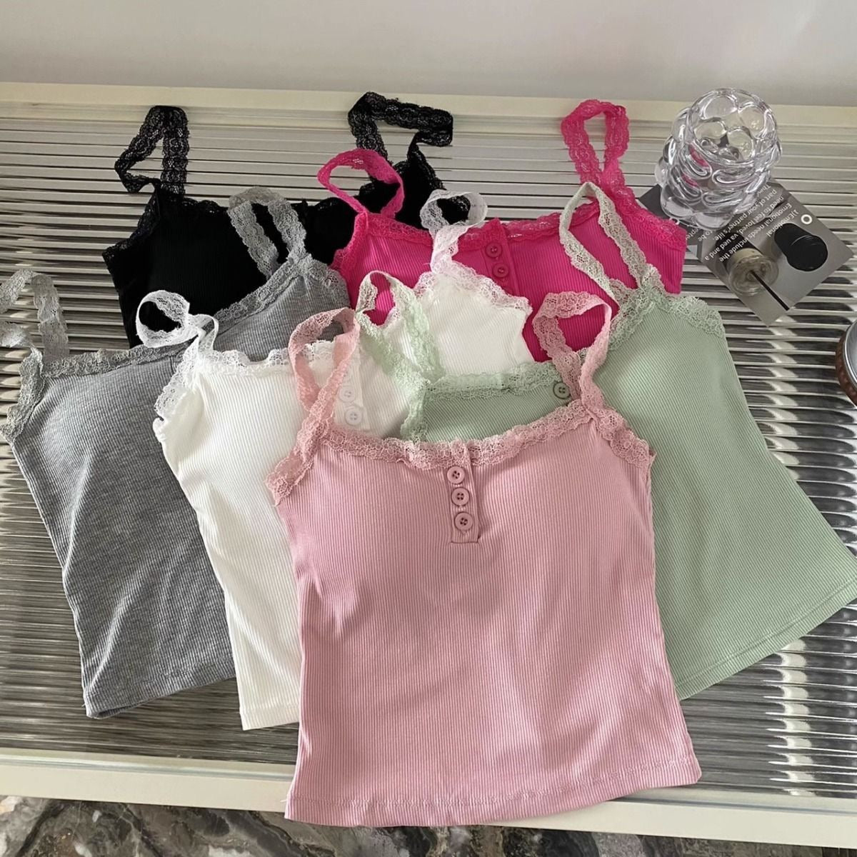 Happy Kitty top Women Low Cut Suspender Female Solid Color Lace Ropa Mujer Ladies Fashion Women'S Summer Vest