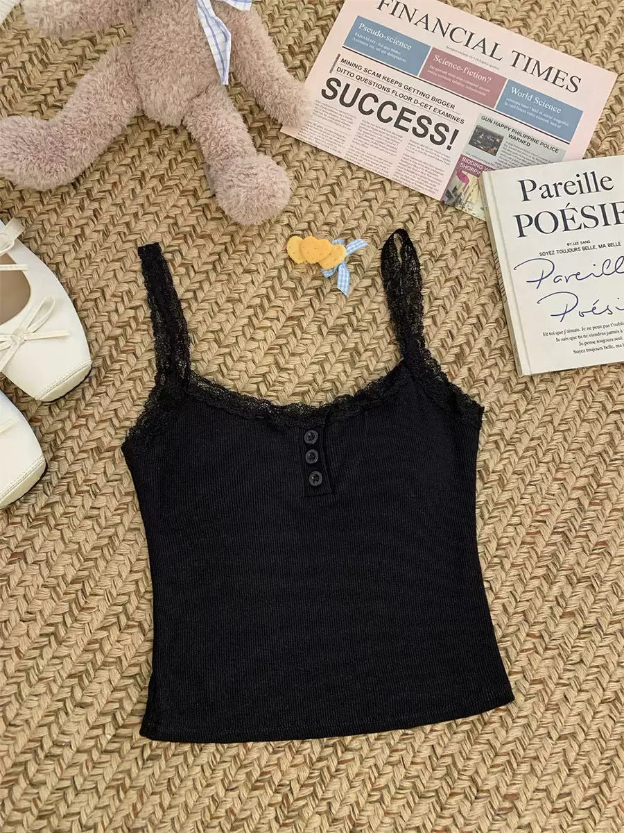 Happy Kitty top Women Low Cut Suspender Female Solid Color Lace Ropa Mujer Ladies Fashion Women'S Summer Vest