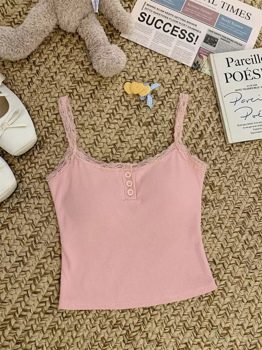 Happy Kitty top Women Low Cut Suspender Female Solid Color Lace Ropa Mujer Ladies Fashion Women'S Summer Vest