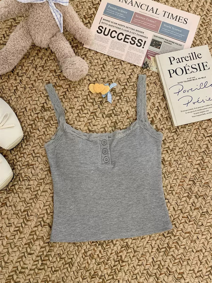 Happy Kitty top Women Low Cut Suspender Female Solid Color Lace Ropa Mujer Ladies Fashion Women'S Summer Vest