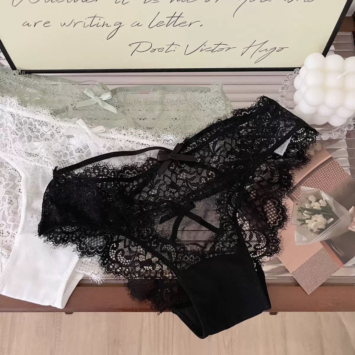 Sexy low waisted satin mesh breathable lace triangle underwear Sexy low waisted satin mesh breathable lace triangle underwear