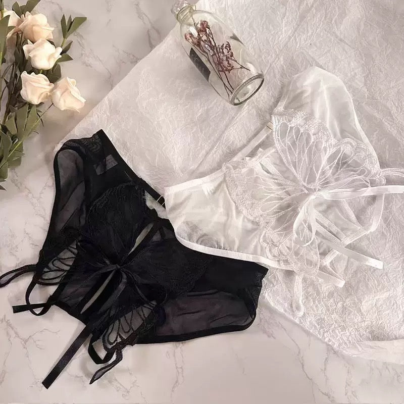 Women's Panties Butterfly Embroidery Mesh Transparent Sexy Women's Underwear Low Waist  Perspective  lace trimThin Briefs