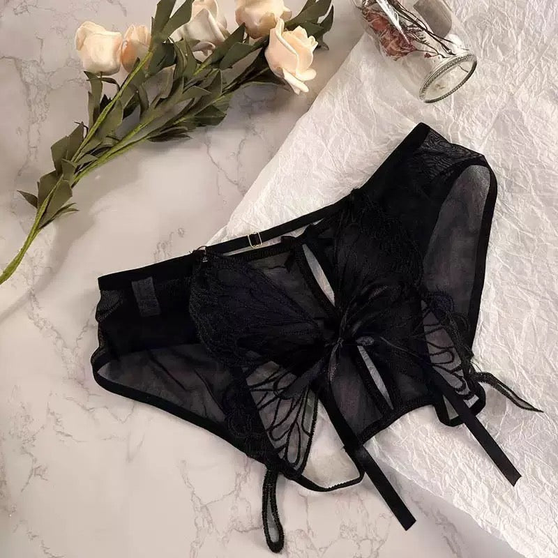 Women's Panties Butterfly Embroidery Mesh Transparent Sexy Women's Underwear Low Waist  Perspective  lace trimThin Briefs