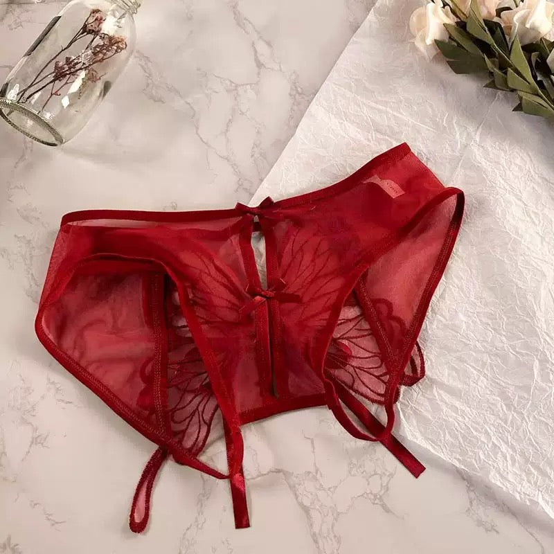 Women's Panties Butterfly Embroidery Mesh Transparent Sexy Women's Underwear Low Waist  Perspective  lace trimThin Briefs