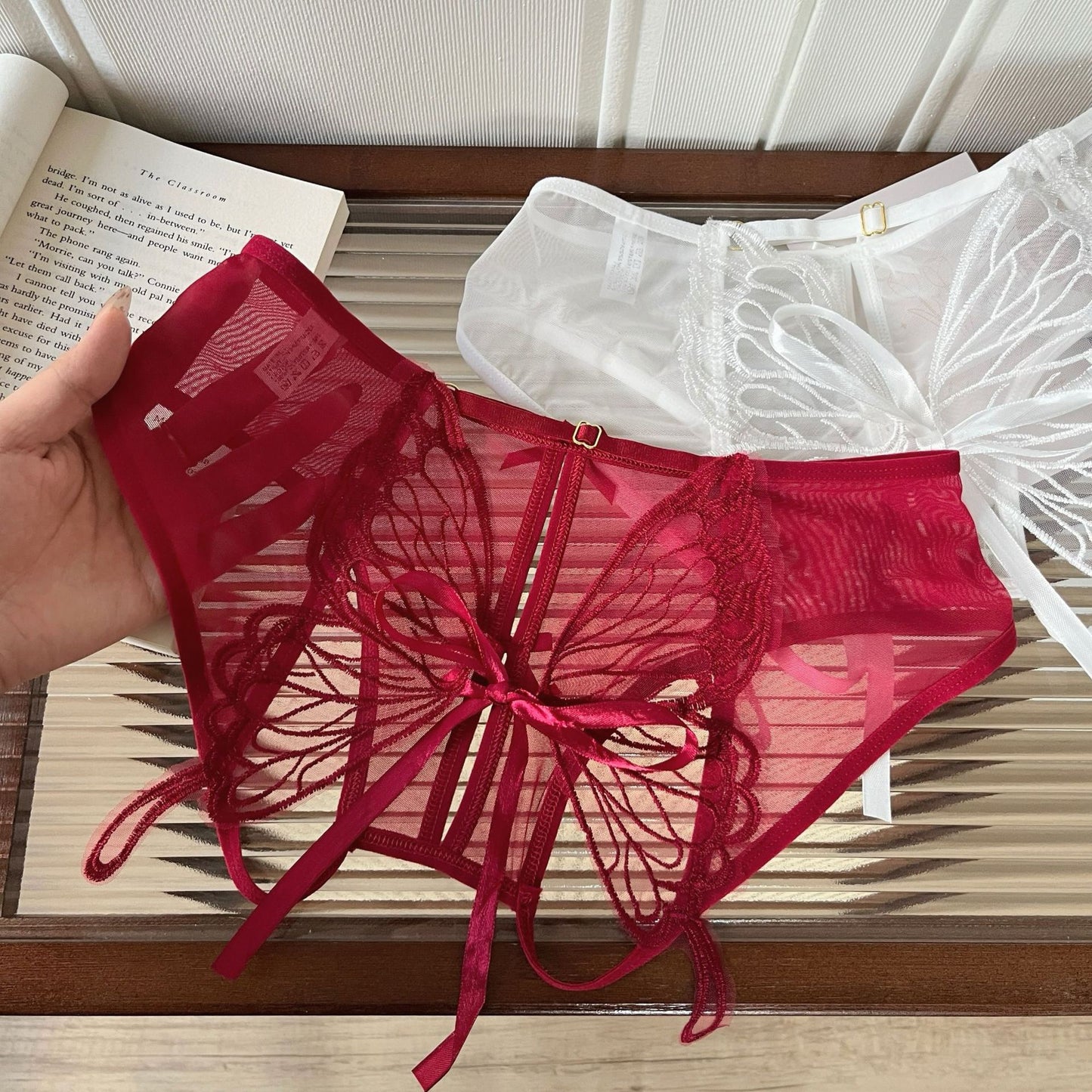 Women's Panties Butterfly Embroidery Mesh Transparent Sexy Women's Underwear Low Waist  Perspective  lace trimThin Briefs