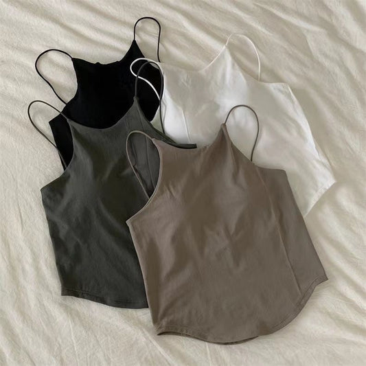 Beautiful Back Tank Top Women's Casual Suspender Bra, Casual Solid Color Round Neck Sleeveless Short Top Fit Tube Slim Tube Top