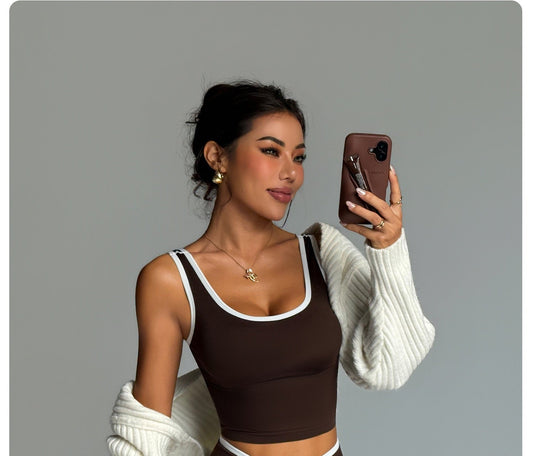 Ladies Seamless Sports Tank Top Fashion Color Block Decor Yoga Outdoor High Elasticity Sleeveless U-Back Vest