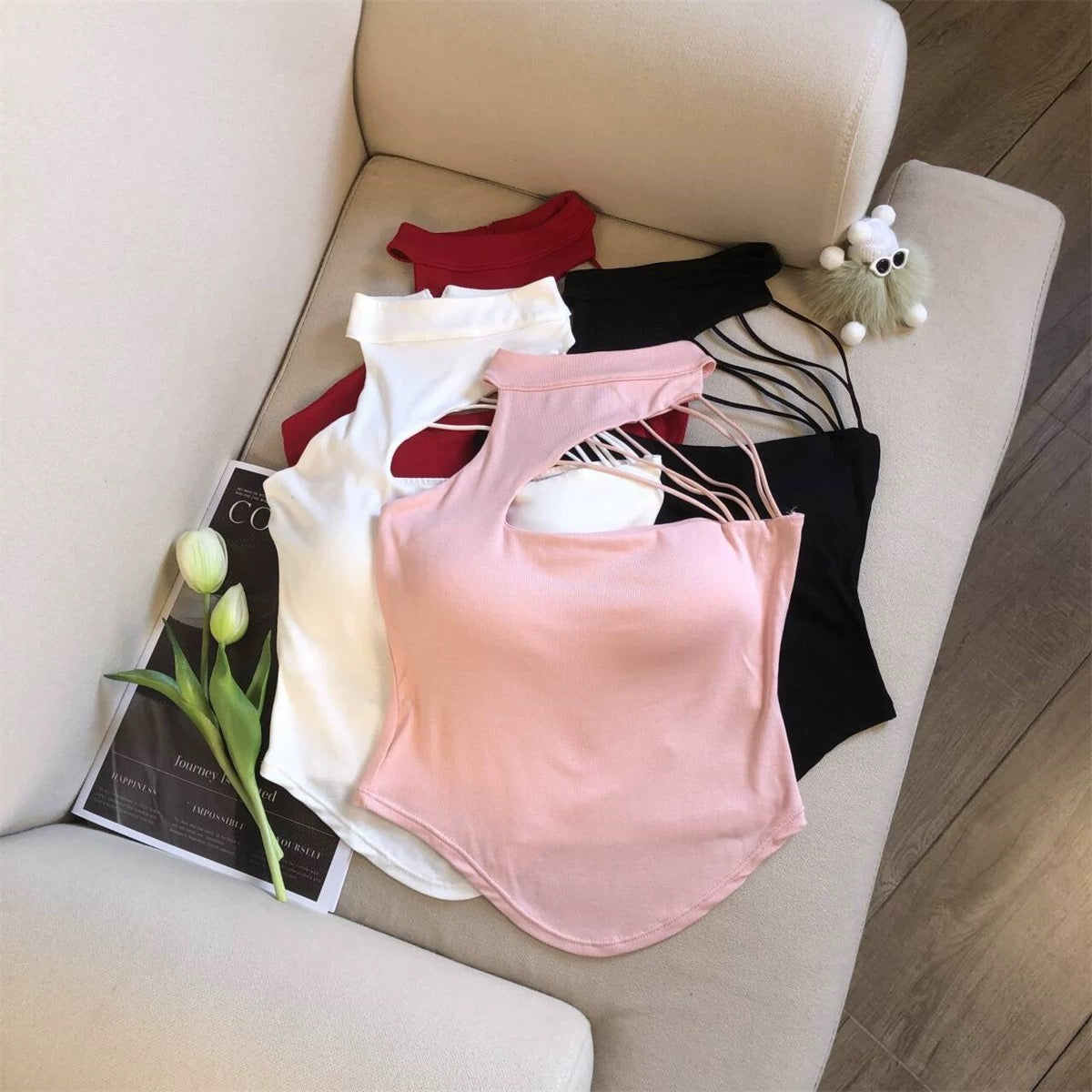 Sexy Women Hollow Out Crop Tops Summer Casual Solid Color Street Backless Camisoles Cropped Halter Tops Sexy Sleeveless Blouses