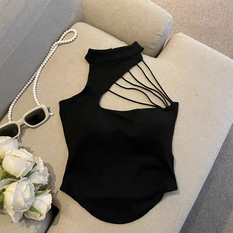 Sexy Women Hollow Out Crop Tops Summer Casual Solid Color Street Backless Camisoles Cropped Halter Tops Sexy Sleeveless Blouses