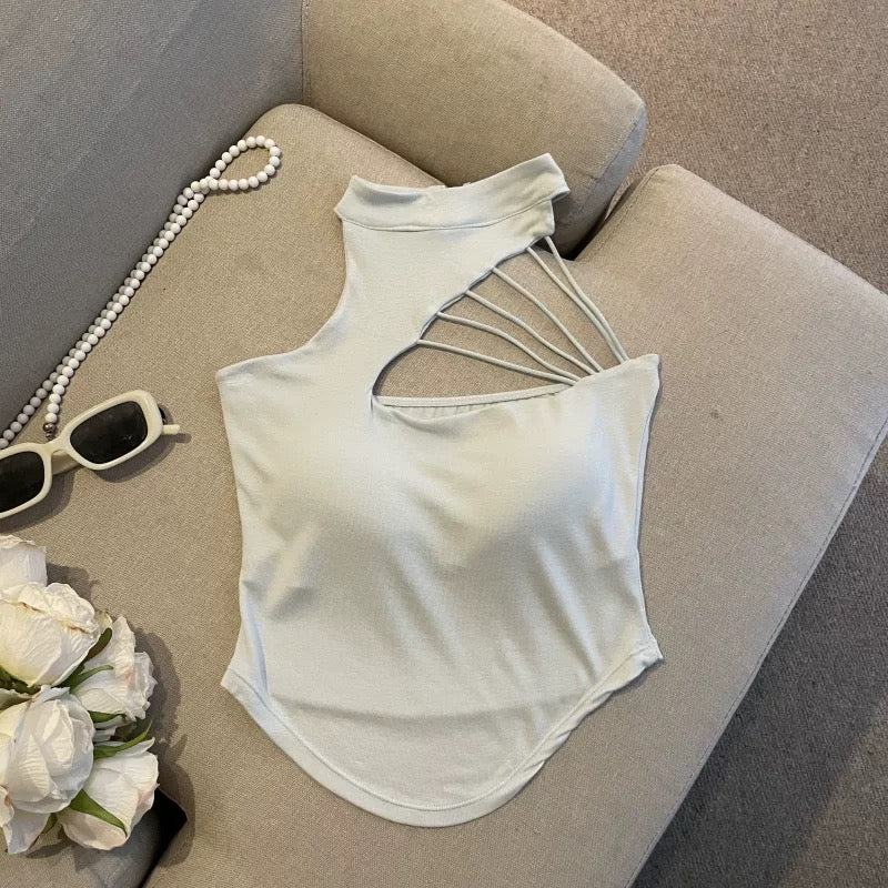 Sexy Women Hollow Out Crop Tops Summer Casual Solid Color Street Backless Camisoles Cropped Halter Tops Sexy Sleeveless Blouses