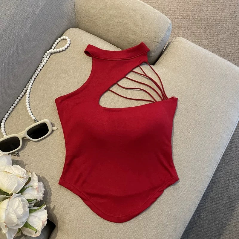 Sexy Women Hollow Out Crop Tops Summer Casual Solid Color Street Backless Camisoles Cropped Halter Tops Sexy Sleeveless Blouses