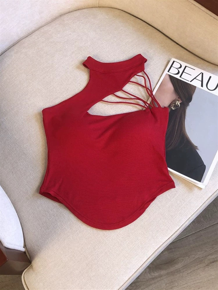 Sexy Women Hollow Out Crop Tops Summer Casual Solid Color Street Backless Camisoles Cropped Halter Tops Sexy Sleeveless Blouses