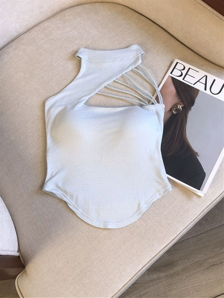 Sexy Women Hollow Out Crop Tops Summer Casual Solid Color Street Backless Camisoles Cropped Halter Tops Sexy Sleeveless Blouses