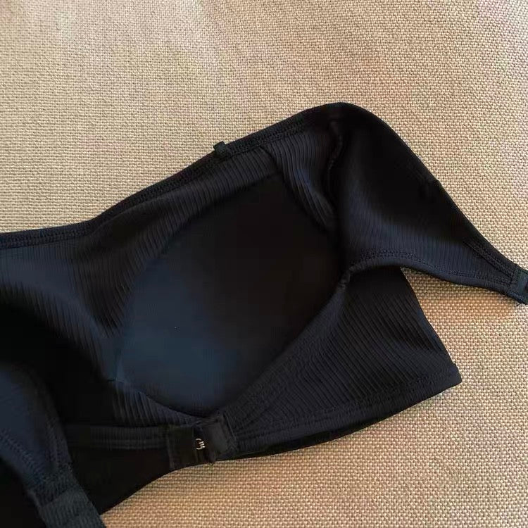 Ice Silk Strapless Bra With Chest Cushion One Line Circumference To Prevent Light From Escaping Strapless Bra For Gathering