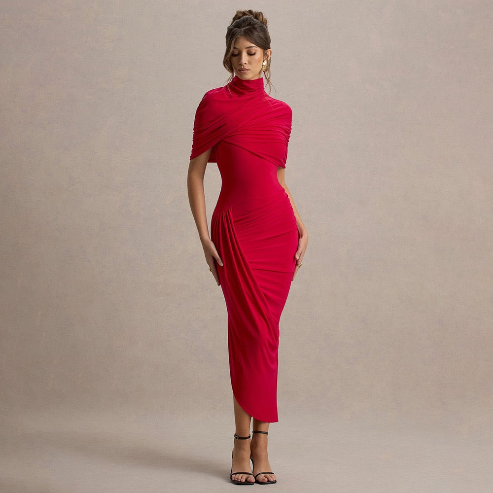 Chic red Gauze Pleated Strapless Dress Women Sleeveless Off Shoulder Slim Short Dresses 2026 Lady Evening Party Vestidos New (Copy)