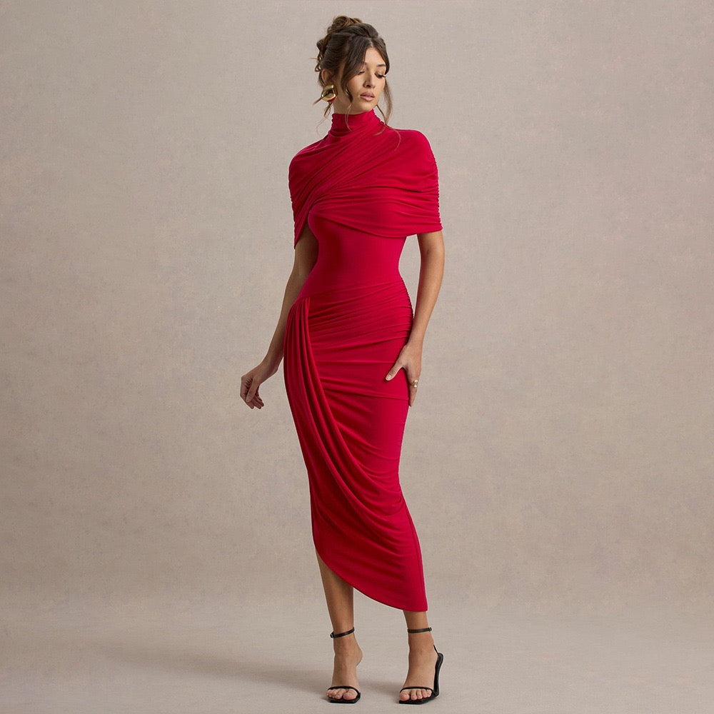 Chic red Gauze Pleated Strapless Dress Women Sleeveless Off Shoulder Slim Short Dresses 2026 Lady Evening Party Vestidos New (Copy)