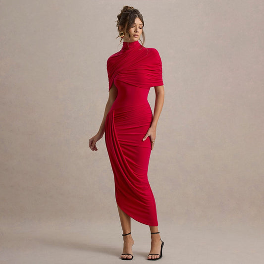 Chic red Gauze Pleated Strapless Dress Women Sleeveless Off Shoulder Slim Short Dresses 2026 Lady Evening Party Vestidos New (Copy)